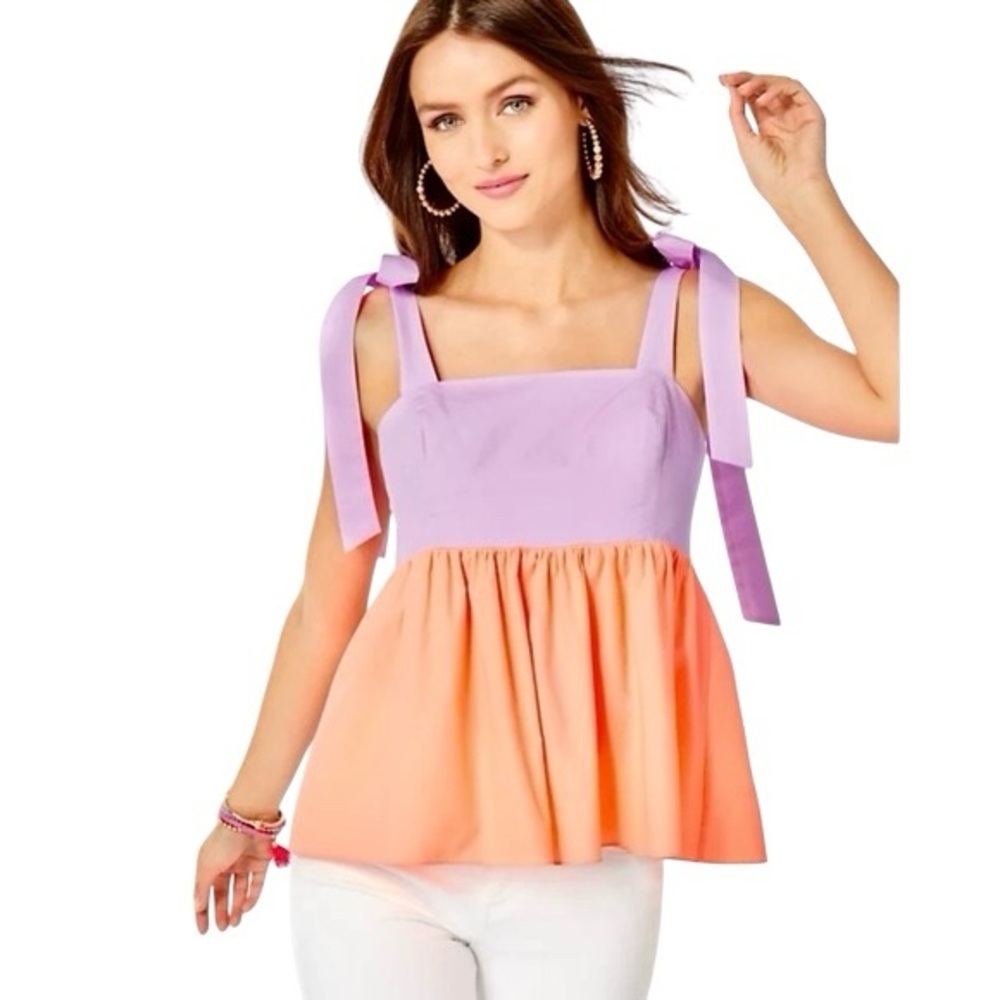 Lilly Pulitzer Colorful Sleeveless Bow Straps Resort Coastal Babydoll Top Sz 12